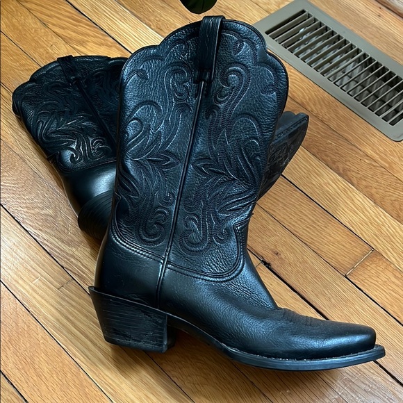 Black Leather Cowboy Boots Ariat Womens 8.5 square toe - Picture 8 of 8